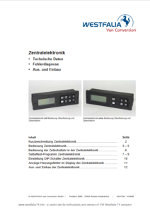 Brochure Handleiding en test programma bedieningspaneel Westfalia California, Nugget en Marco Polo