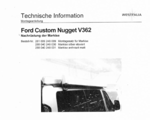 Brochure Montagesteunen Luifel Ford Nugget Custom hefdak (2014>)